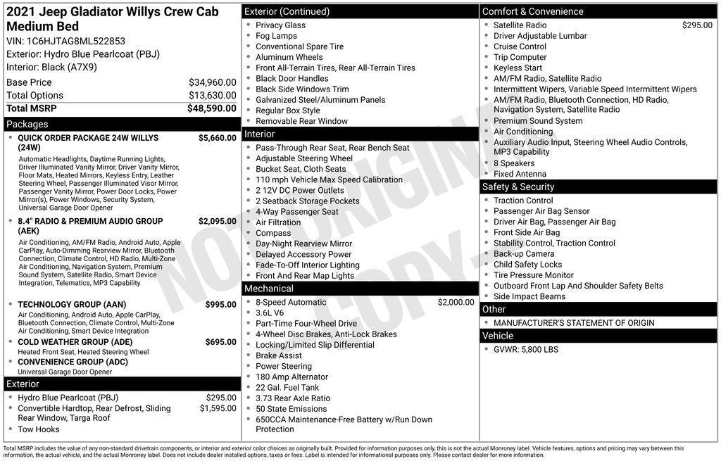 used 2021 Jeep Gladiator car, priced at $28,500