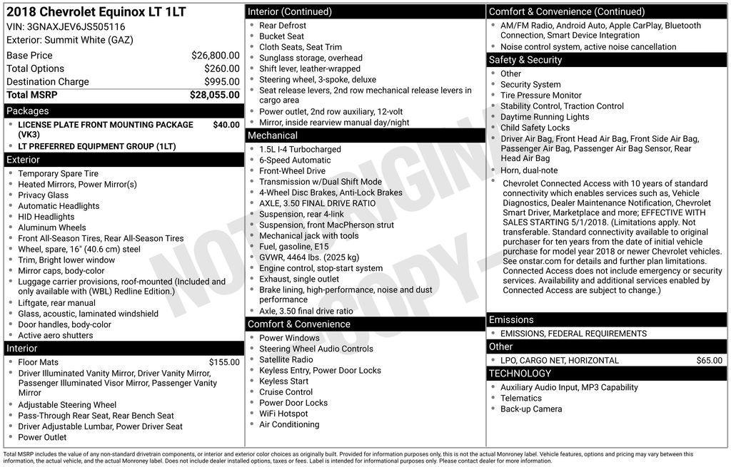 used 2018 Chevrolet Equinox car, priced at $10,000