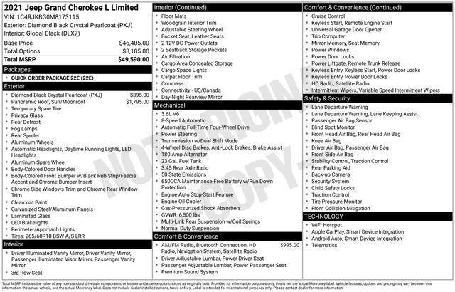 used 2021 Jeep Grand Cherokee L car, priced at $29,353