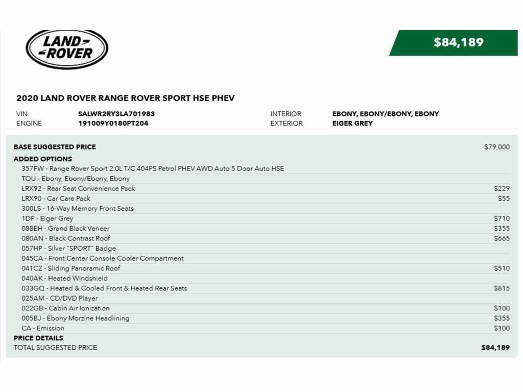 used 2020 Land Rover Range Rover Sport car, priced at $31,999