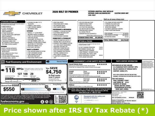 used 2020 Chevrolet Bolt EV car, priced at $11,999