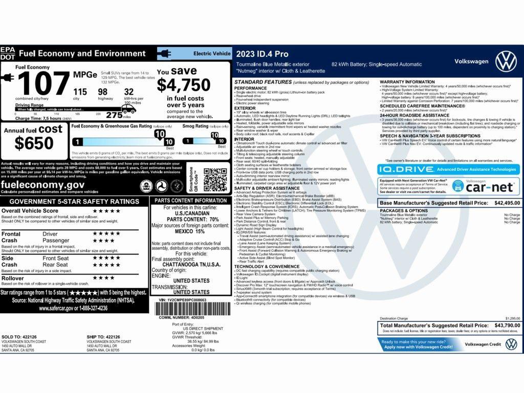 used 2023 Volkswagen ID.4 car, priced at $16,499