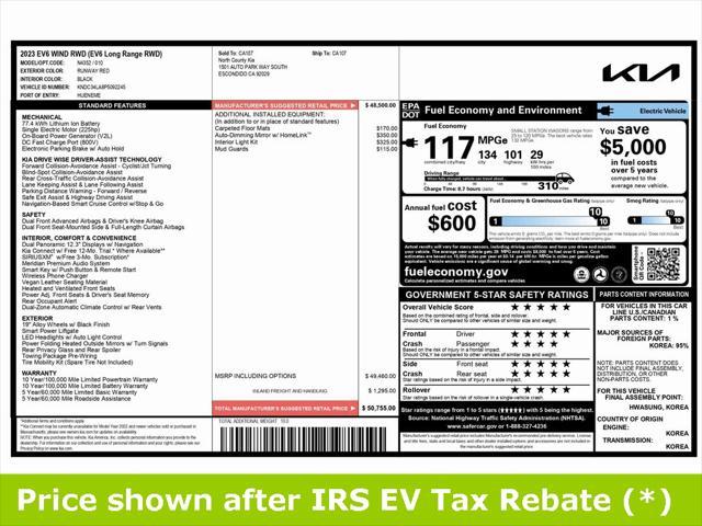 used 2023 Kia EV6 car, priced at $17,995