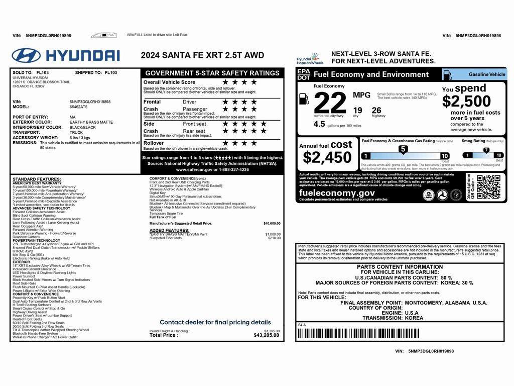 used 2024 Hyundai Santa Fe car, priced at $26,999