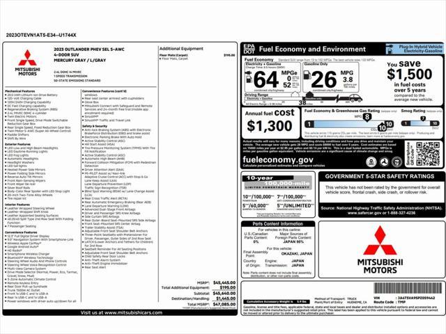 used 2023 Mitsubishi Outlander PHEV car, priced at $26,999