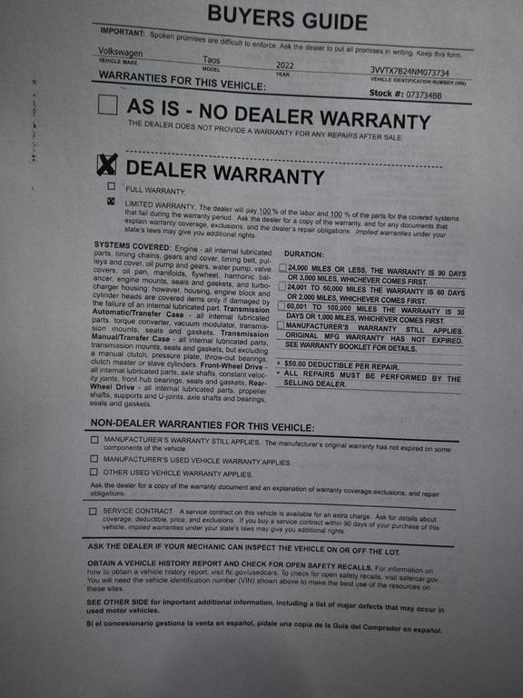 used 2022 Volkswagen Taos car, priced at $17,999