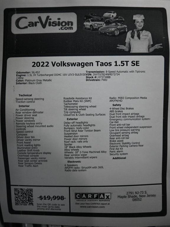 used 2022 Volkswagen Taos car, priced at $17,999