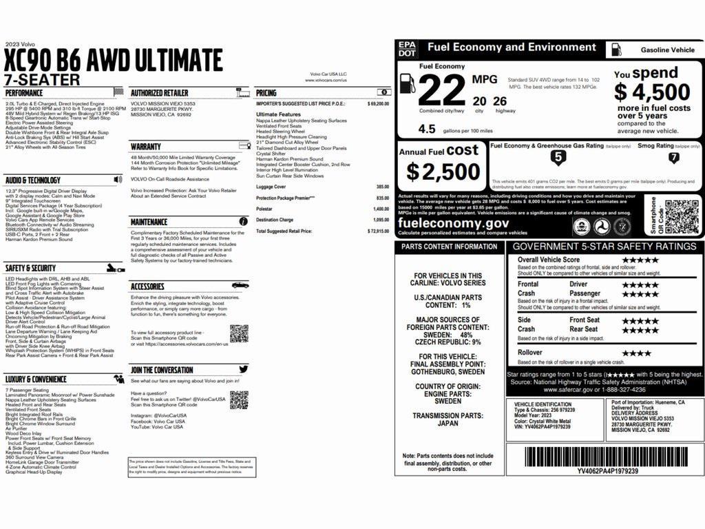 used 2023 Volvo XC90 car, priced at $37,999