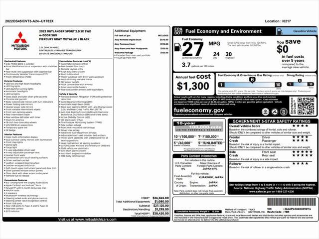 used 2022 Mitsubishi Outlander Sport car, priced at $15,999