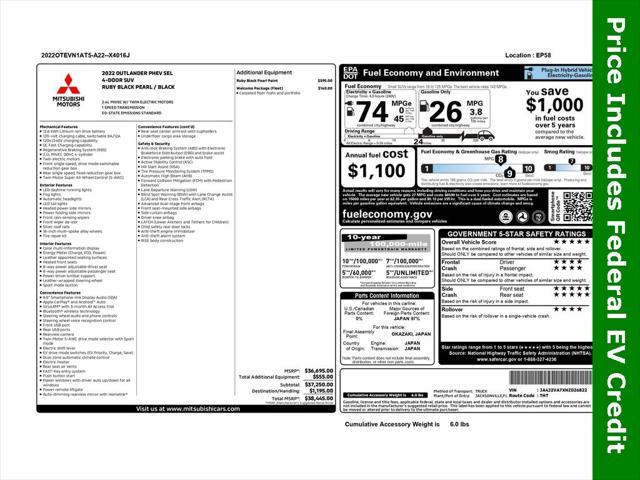 used 2022 Mitsubishi Outlander PHEV car, priced at $19,999