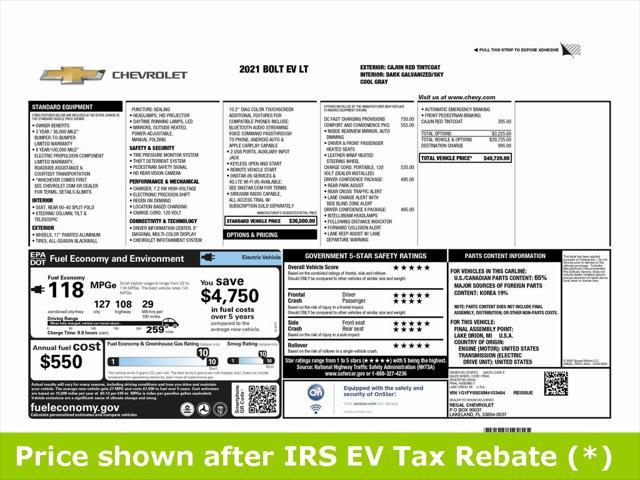 used 2021 Chevrolet Bolt EV car, priced at $10,499