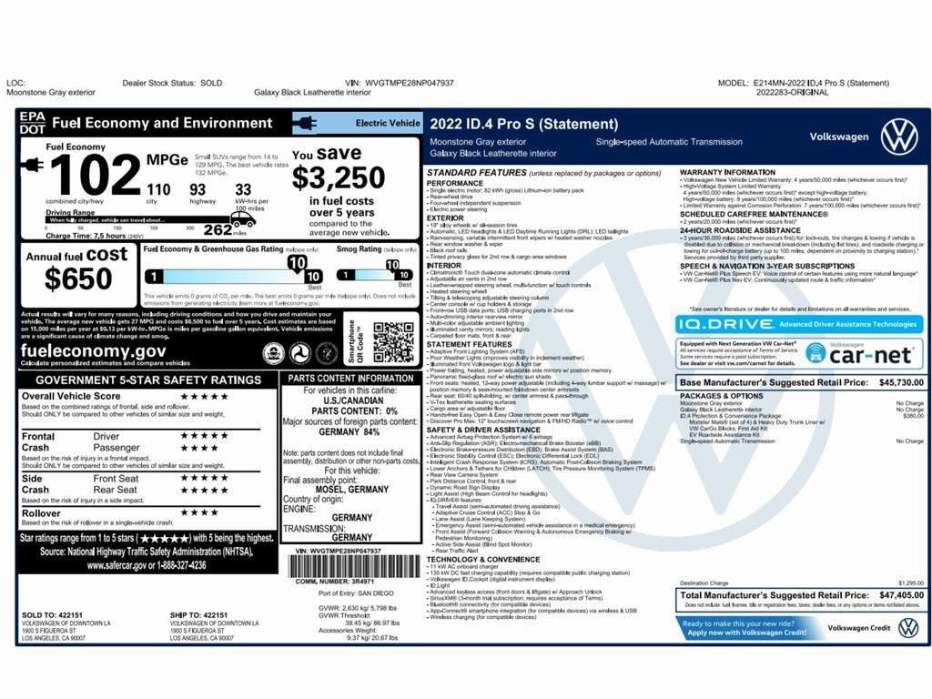 used 2022 Volkswagen ID.4 car, priced at $17,499