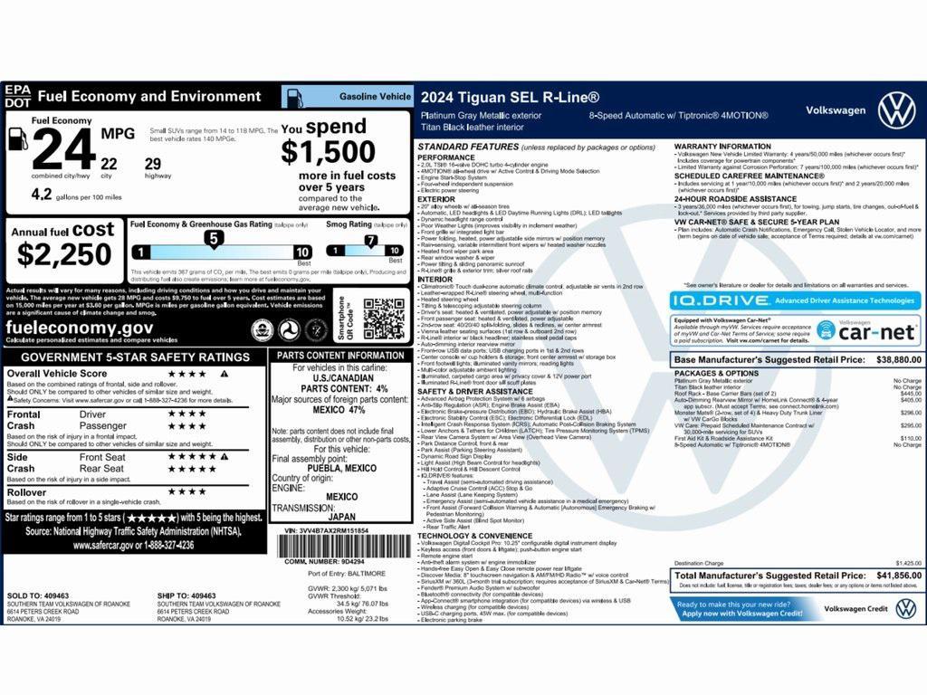 used 2024 Volkswagen Tiguan car, priced at $27,999
