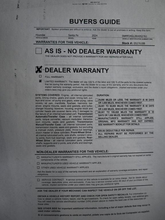 used 2024 Hyundai Santa Fe car, priced at $24,999