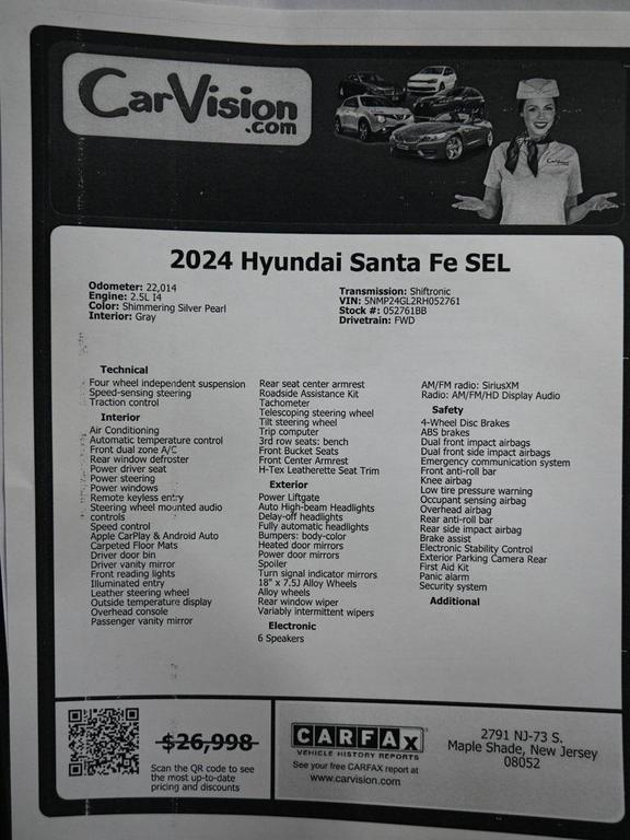 used 2024 Hyundai Santa Fe car, priced at $24,999