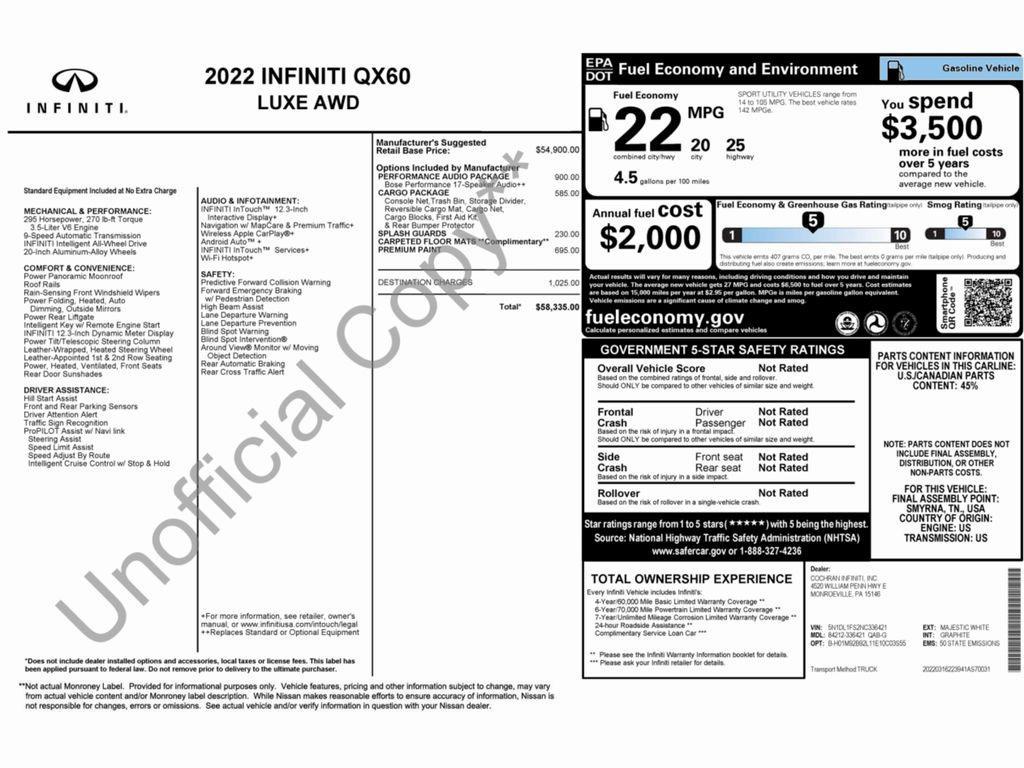 used 2022 INFINITI QX60 car, priced at $31,498