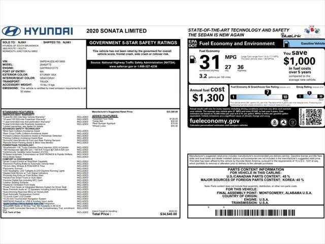 used 2020 Hyundai Sonata car, priced at $16,999