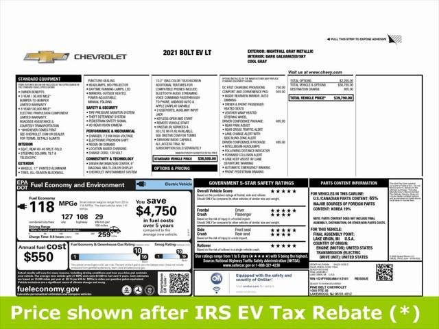 used 2021 Chevrolet Bolt EV car, priced at $12,999