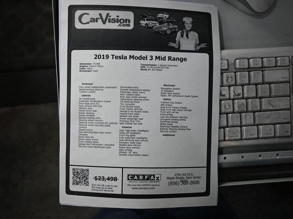 used 2019 Tesla Model 3 car, priced at $17,499