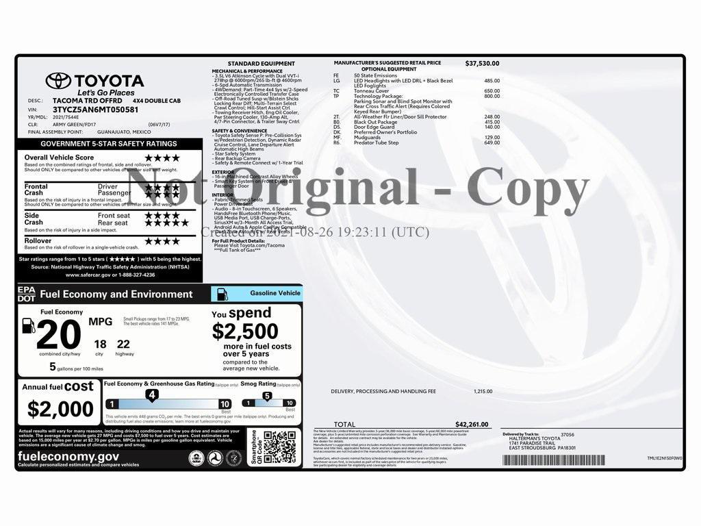 used 2021 Toyota Tacoma car, priced at $33,999