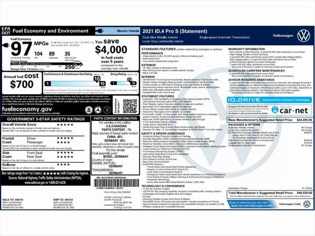 used 2021 Volkswagen ID.4 car, priced at $19,999