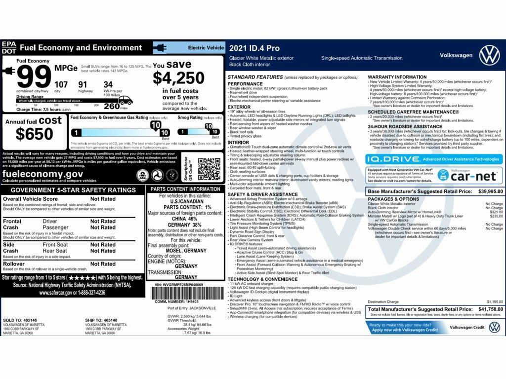 used 2021 Volkswagen ID.4 car, priced at $14,999