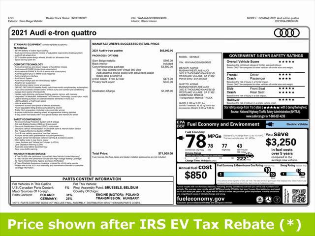 used 2021 Audi e-tron car, priced at $19,999