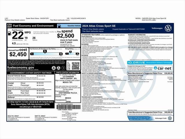 used 2024 Volkswagen Atlas Cross Sport car, priced at $31,499