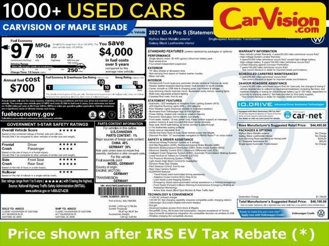 used 2021 Volkswagen ID.4 car, priced at $19,999