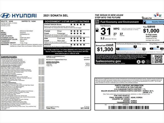 used 2021 Hyundai Sonata car, priced at $16,499