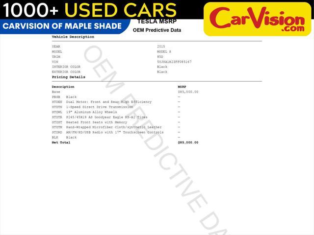 used 2015 Tesla Model S car, priced at $13,999