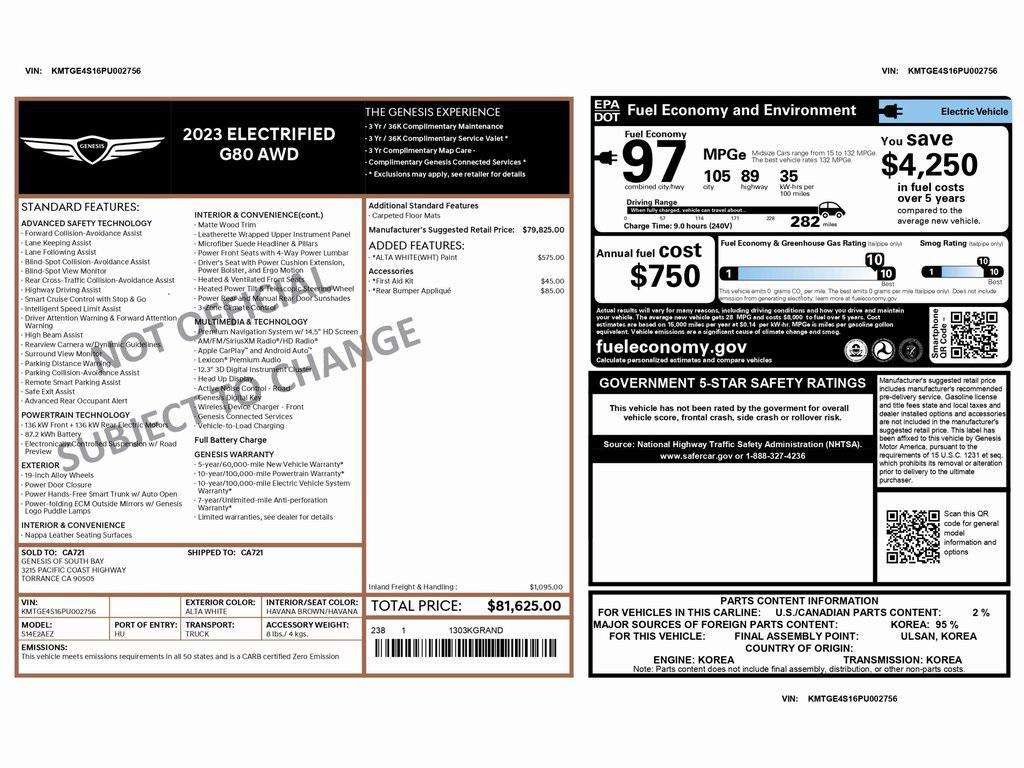 used 2023 Genesis Electrified G80 car, priced at $28,999