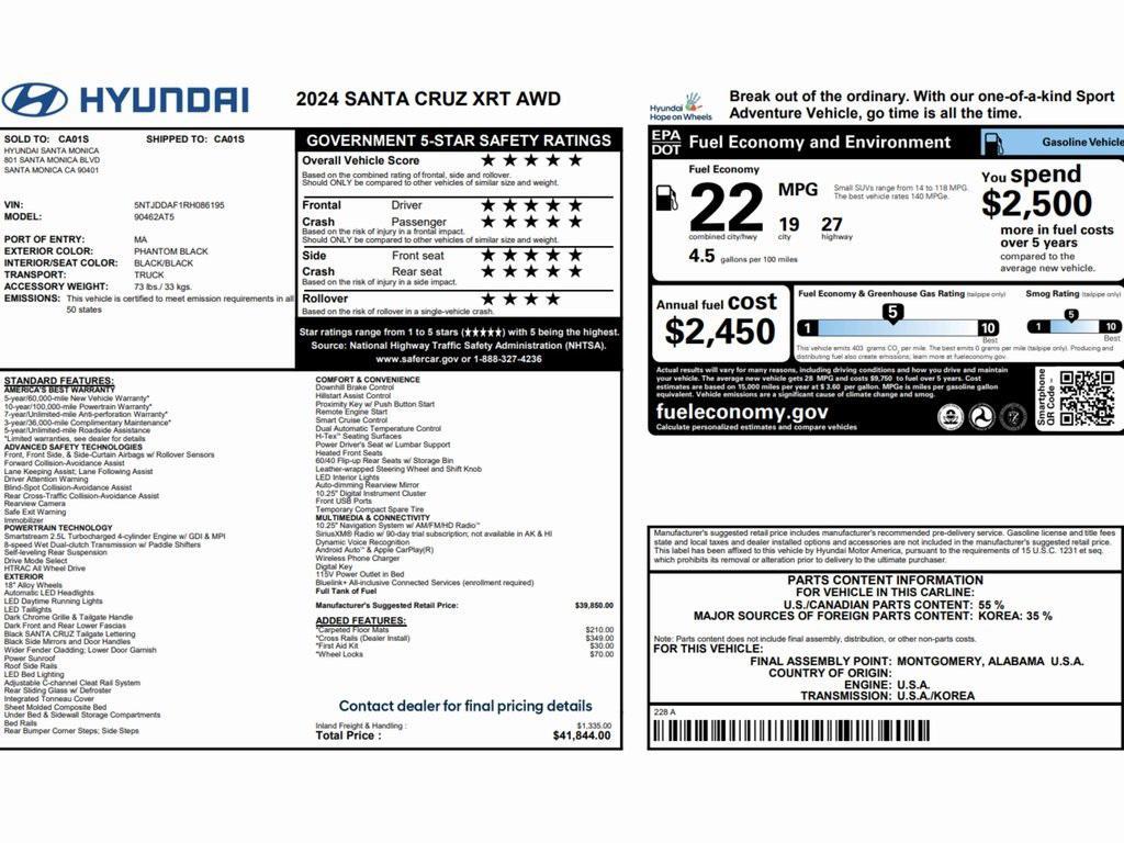 used 2024 Hyundai SANTA CRUZ car, priced at $26,999