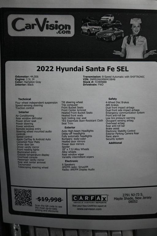 used 2022 Hyundai Santa Fe car, priced at $17,999