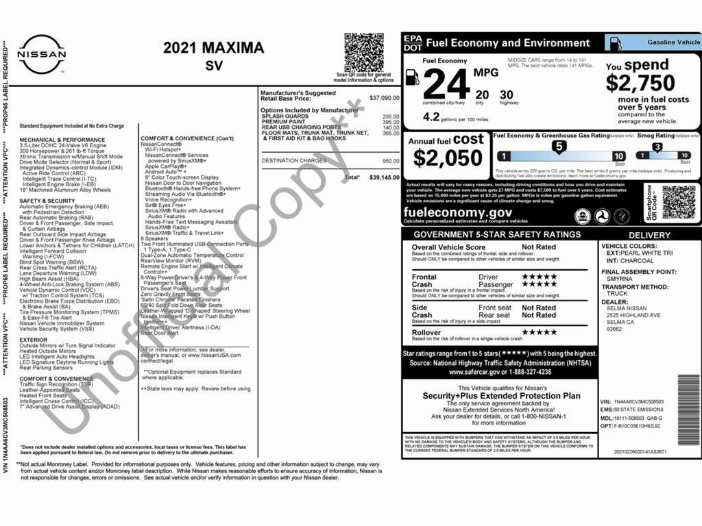used 2021 Nissan Maxima car, priced at $15,999