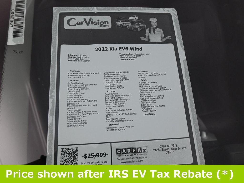 used 2022 Kia EV6 car, priced at $17,999