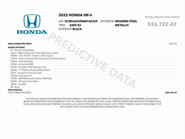 used 2022 Honda HR-V car, priced at $19,999