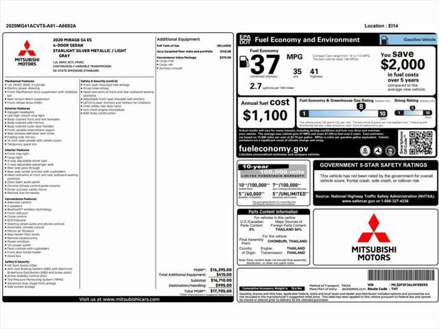 used 2020 Mitsubishi Mirage G4 car, priced at $11,999