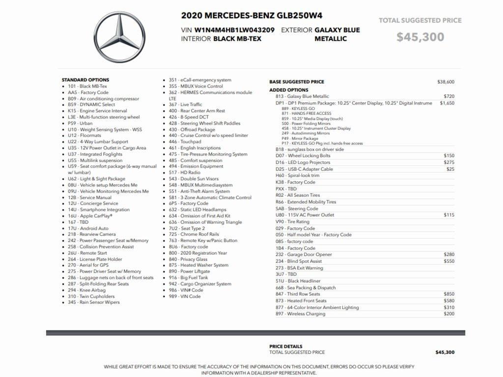 used 2020 Mercedes-Benz GLB 250 car, priced at $20,999