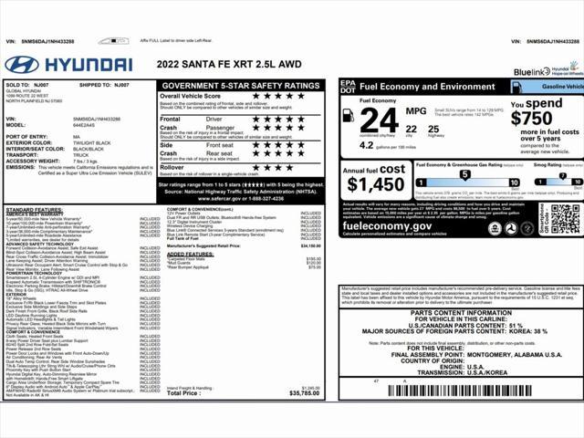 used 2022 Hyundai Santa Fe car, priced at $22,499