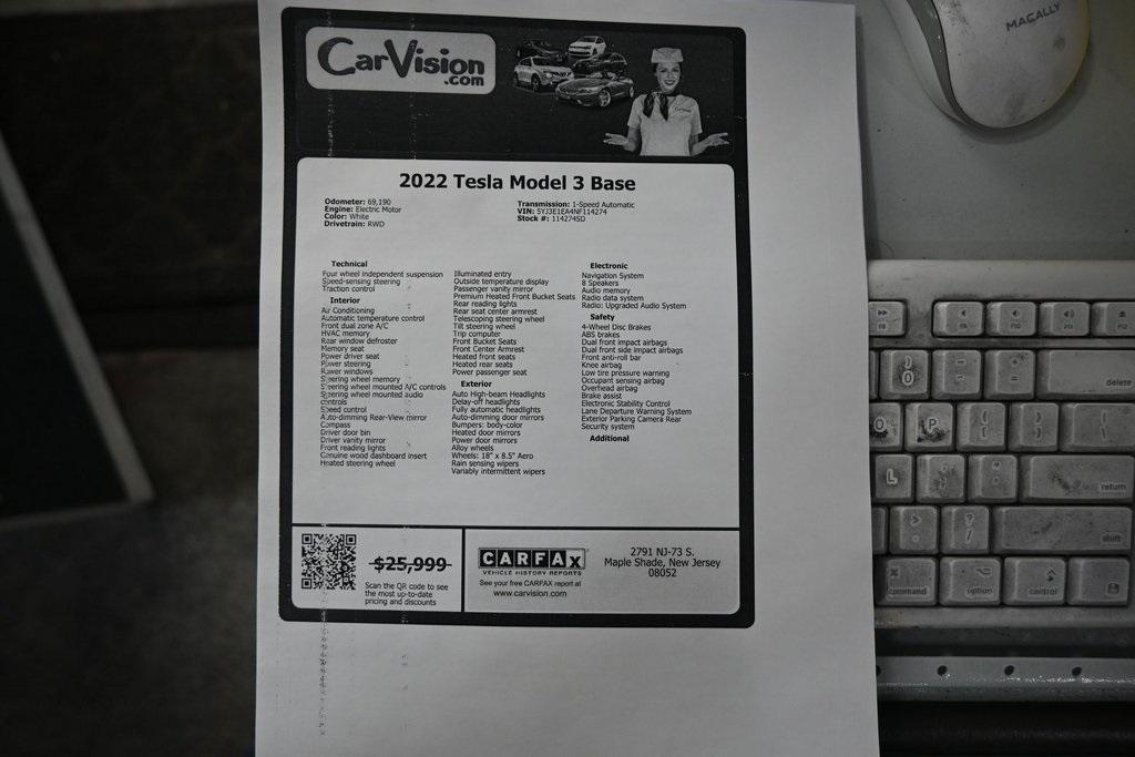 used 2022 Tesla Model 3 car, priced at $19,999