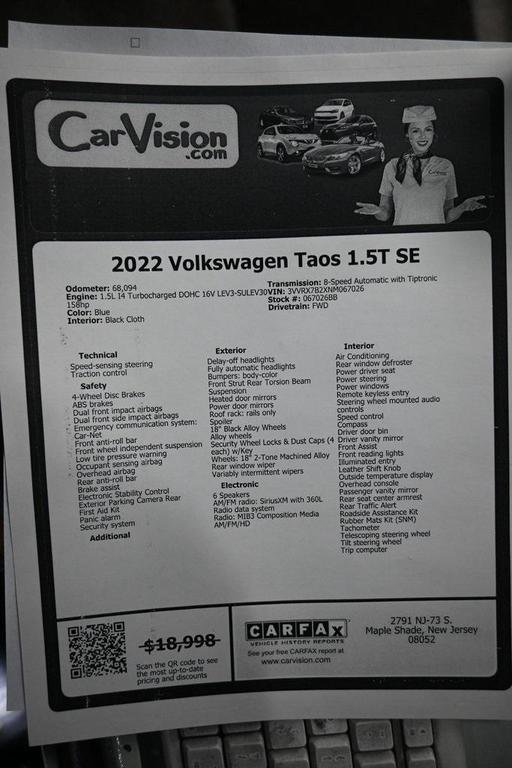 used 2022 Volkswagen Taos car, priced at $16,999