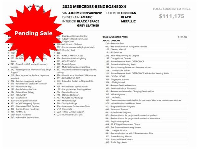used 2023 Mercedes-Benz EQS 450 car, priced at $44,999