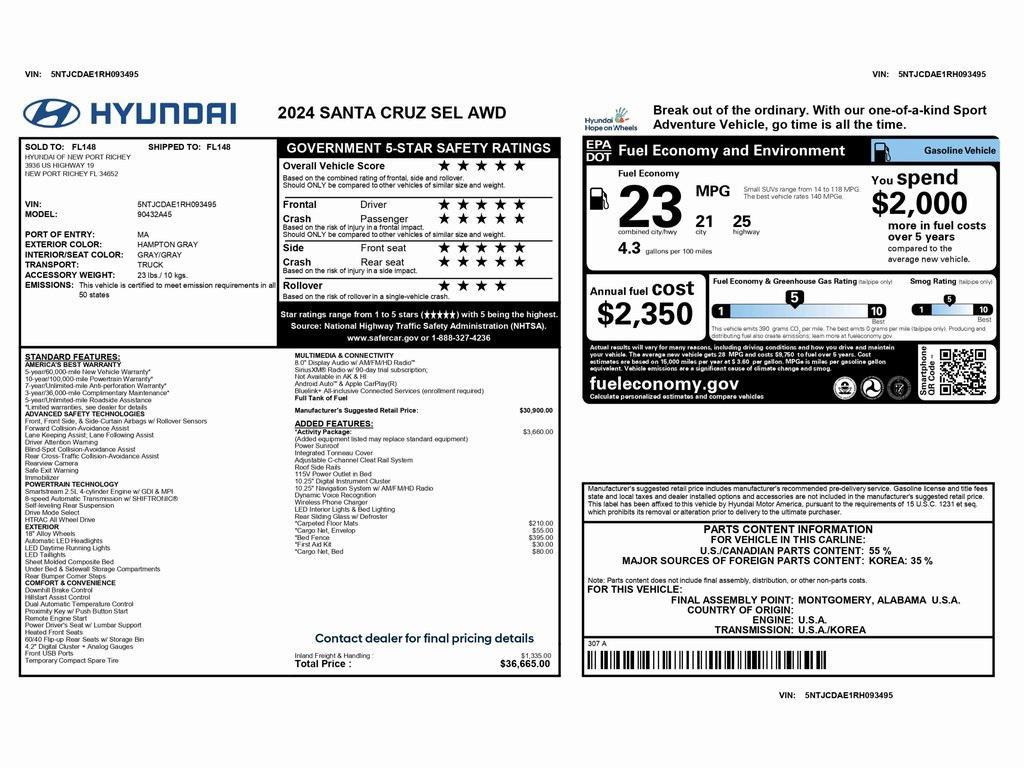 used 2024 Hyundai SANTA CRUZ car, priced at $26,999