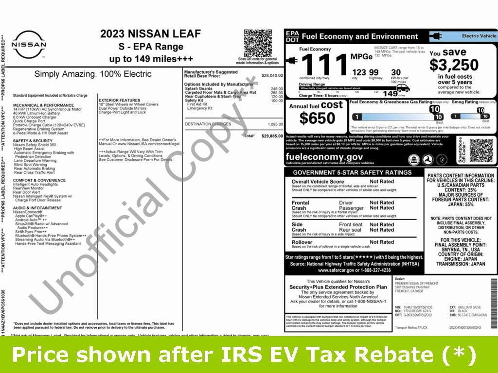 used 2023 Nissan Leaf car, priced at $11,999