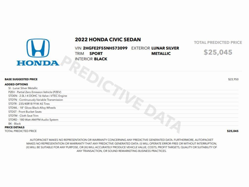used 2022 Honda Civic car, priced at $19,499