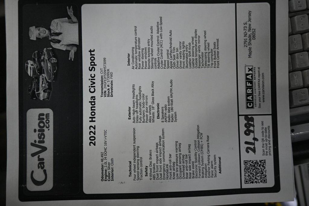 used 2022 Honda Civic car, priced at $19,499