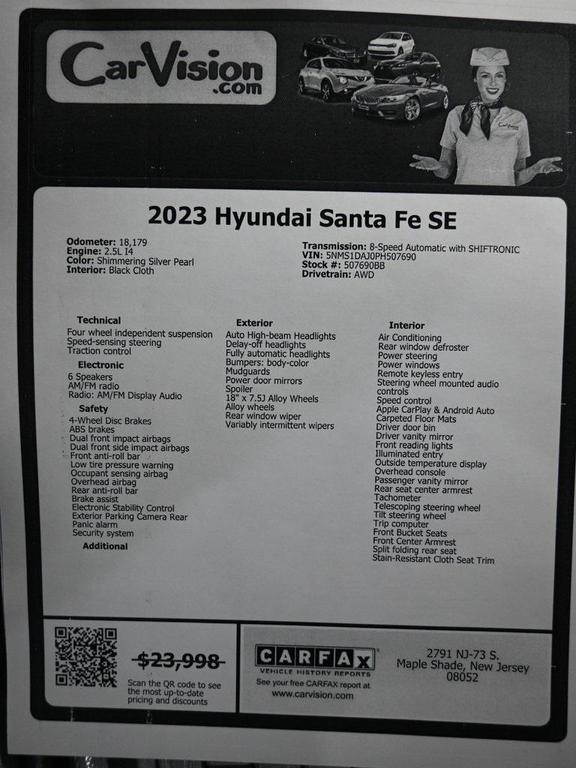 used 2023 Hyundai Santa Fe car, priced at $21,999