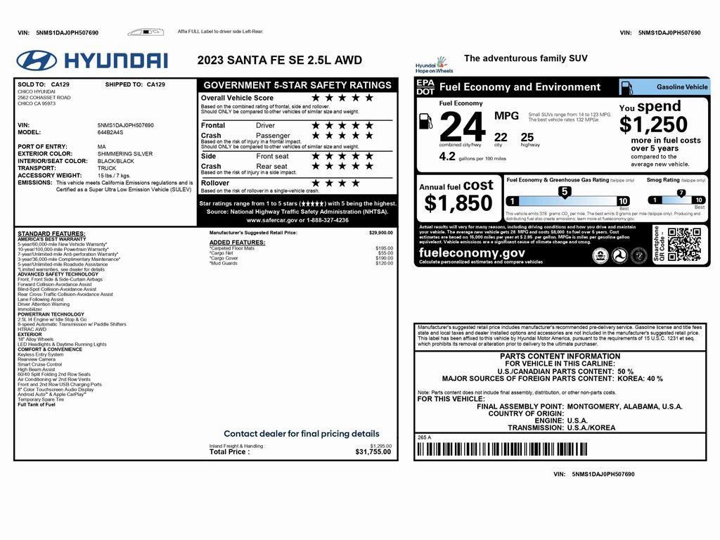 used 2023 Hyundai Santa Fe car, priced at $21,999