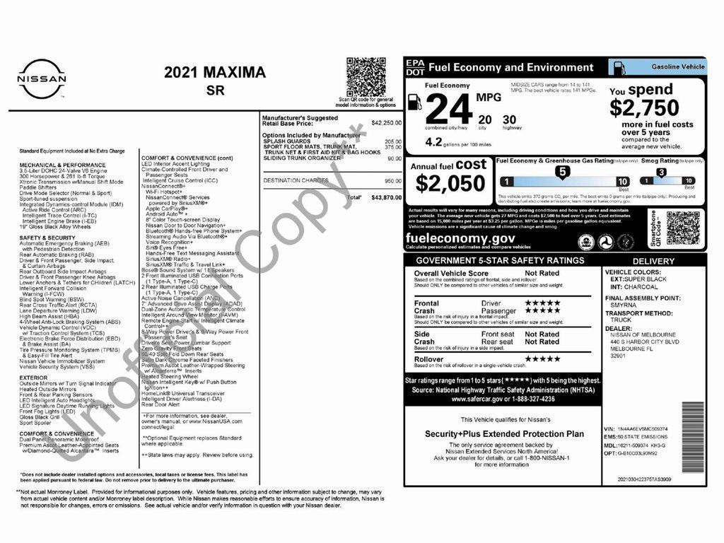 used 2021 Nissan Maxima car, priced at $20,999